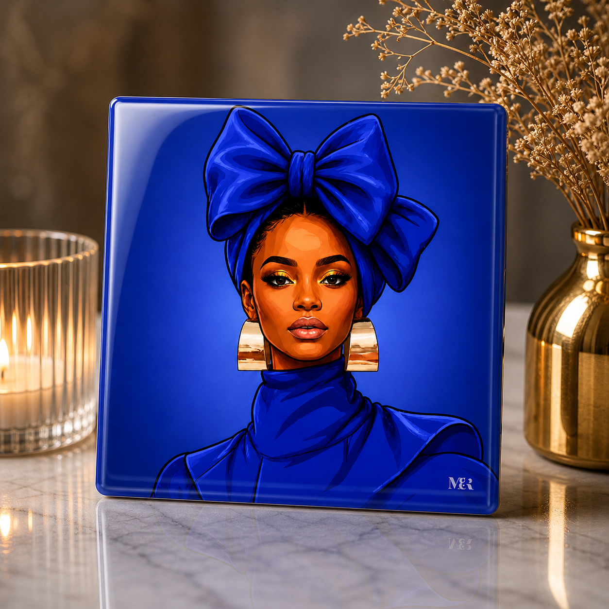 Blue Headwrap Woman |Glass Coasters Set of 4