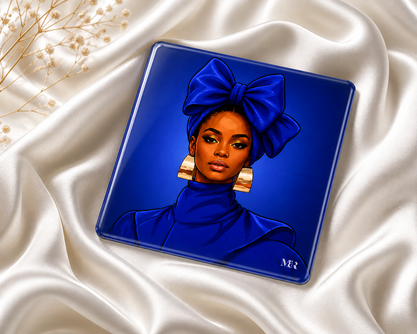 Blue Headwrap Woman |Glass Coasters Set of 4