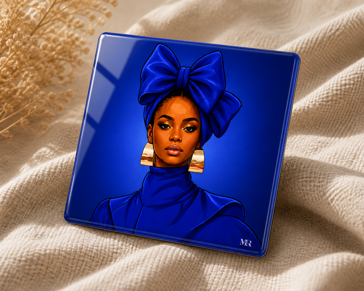Blue Headwrap Woman |Glass Coasters Set of 4