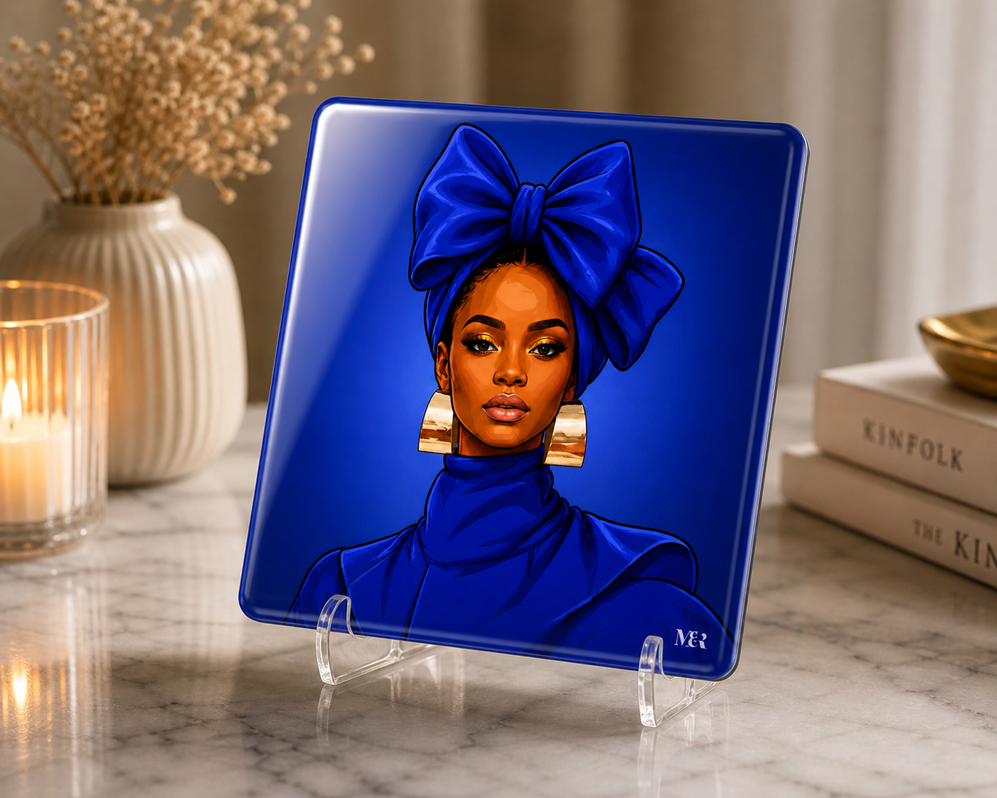 Blue Headwrap Woman |Glass Coasters Set of 4