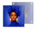 Blue Headwrap Woman |Glass Coasters Set of 4