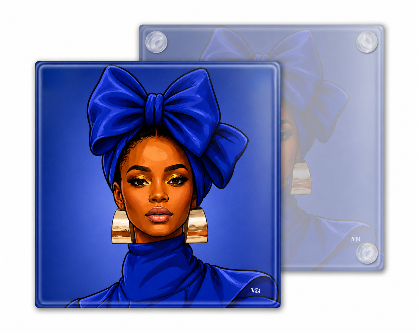 Blue Headwrap Woman |Glass Coasters Set of 4