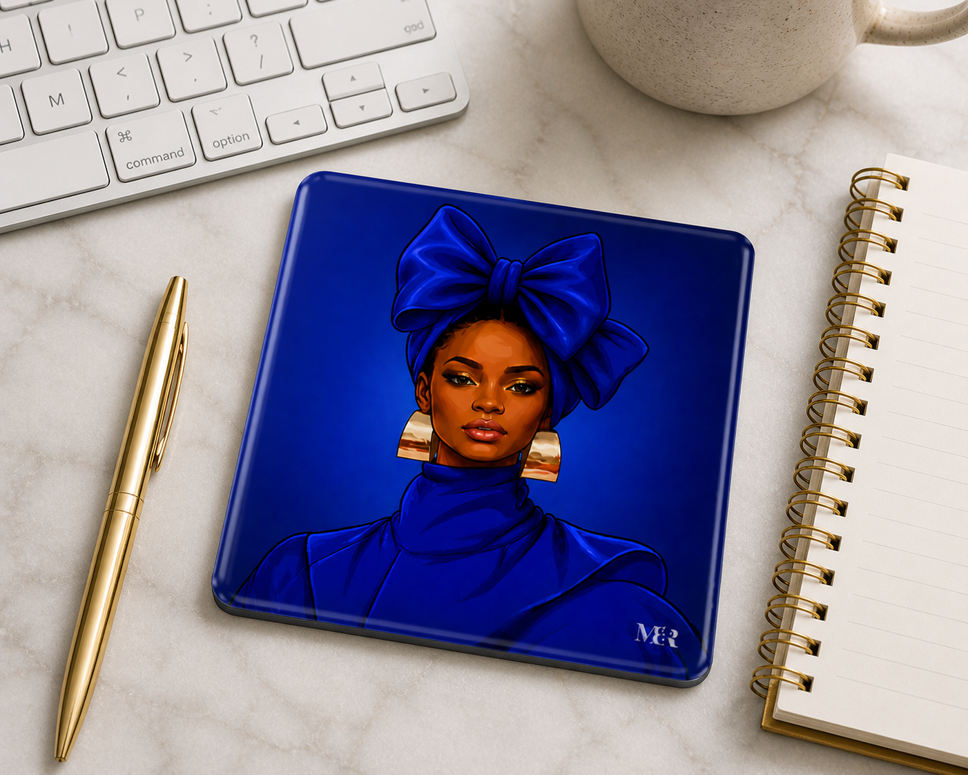 Blue Headwrap Woman |Glass Coasters Set of 4