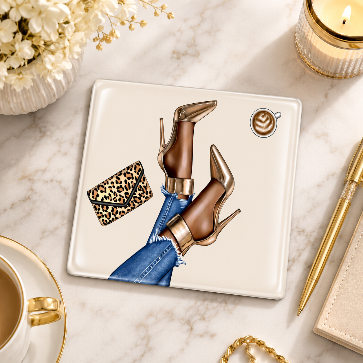 Woman With Heels Glass Coasters, Set of 4