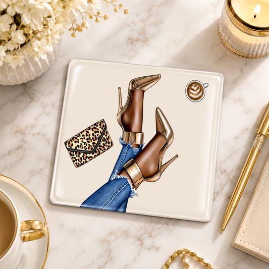 Woman With Heels Glass Coasters, Set of 4