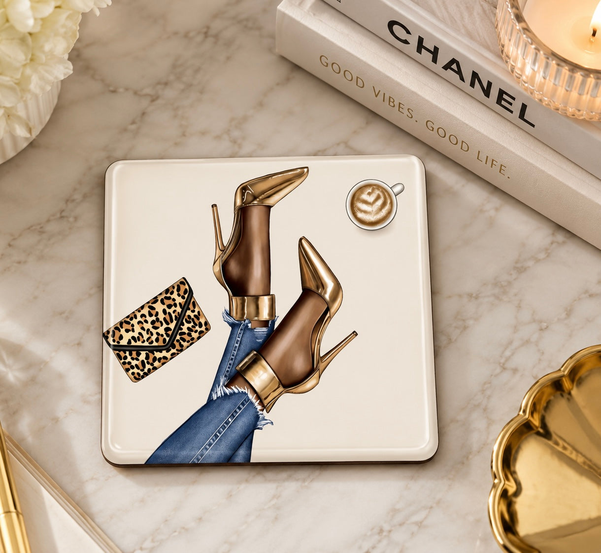 Woman With Heels Glass Coasters, Set of 4