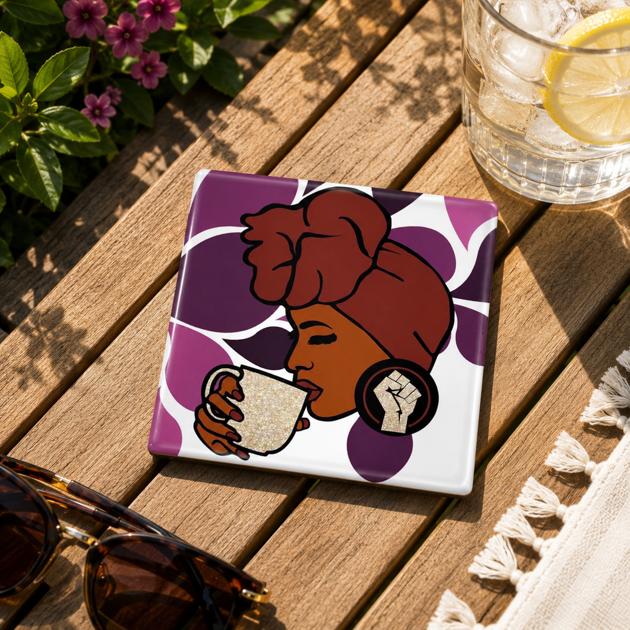 Woman In Head Wrap Glass Coasters, Set of 4